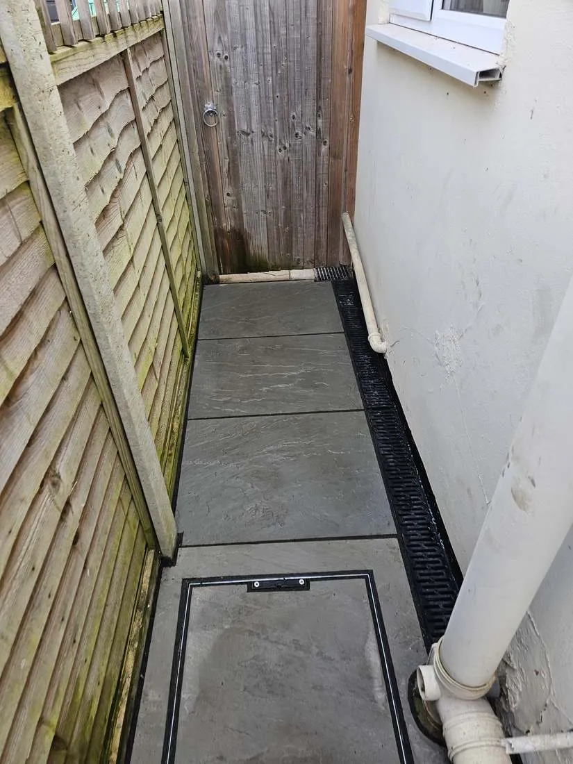 Porcelain path with drainage channel and inspection cover by DJG Groundworks